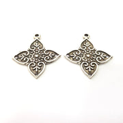 2 Silver Charms Connector Findings Antique Silver Plated Metal Charms (36x33mm)  G16302