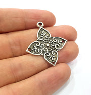 2 Silver Charms Connector Findings Antique Silver Plated Metal Charms (36x33mm)  G16302