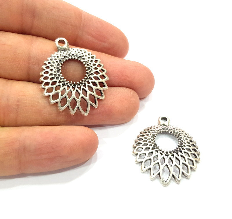 4 Silver Charms Antique Silver Plated Charms (33x27mm)  G16186