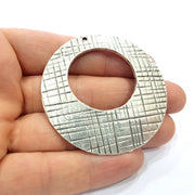 Striped Round Pendant Antique Silver Plated Pendant (59mm) G16188