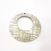 Striped Round Pendant Antique Silver Plated Pendant (59mm) G16188
