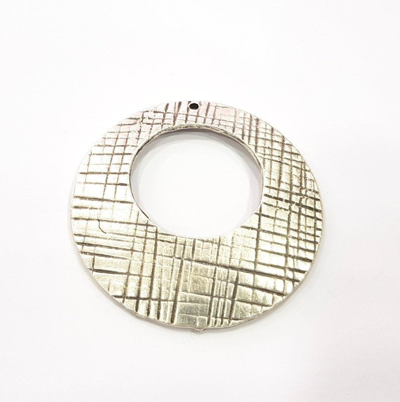 Striped Round Pendant Antique Silver Plated Pendant (59mm) G16188