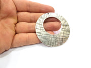 Striped Round Pendant Antique Silver Plated Pendant (59mm) G16188