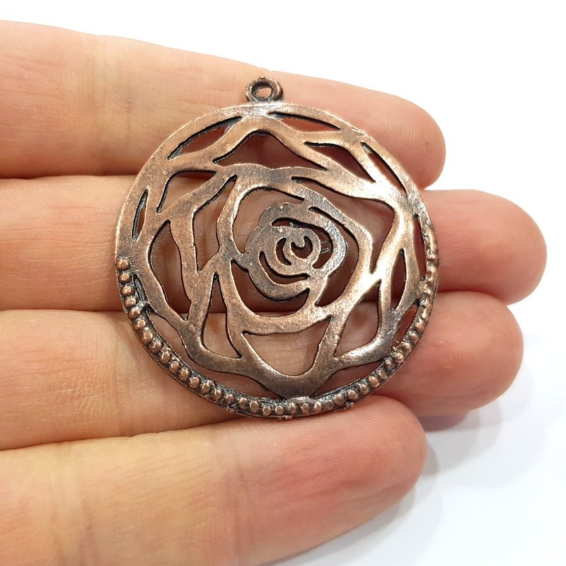 2 Rose Charm Antique Copper Charm (41mm) G16190