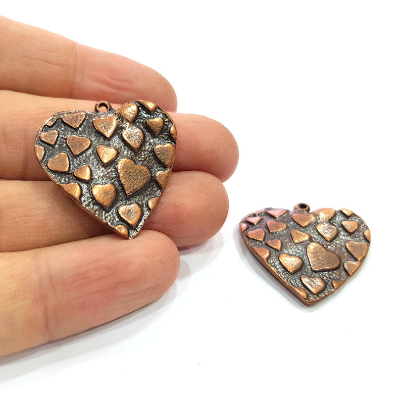 2 Heart Charm Antique Copper Charm (29mm) G16209