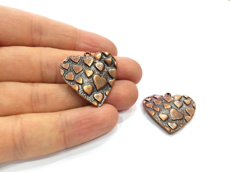 2 Heart Charm Antique Copper Charm (29mm) G16209