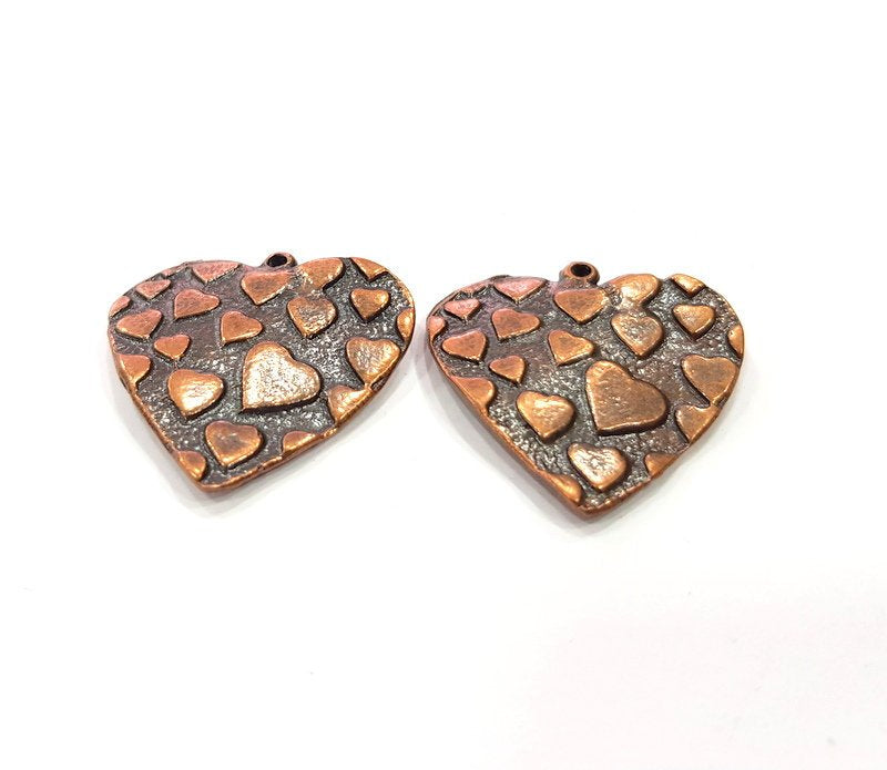 2 Heart Charm Antique Copper Charm (29mm) G16209