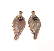 2 Feather Charm Antique Copper Charm (45x17mm) G16211