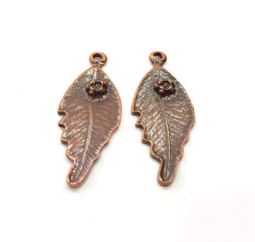 2 Feather Charm Antique Copper Charm (45x17mm) G16211