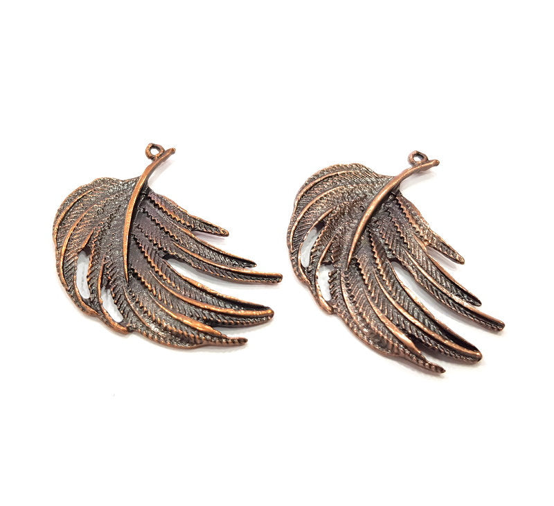 2 Feather Charm Antique Copper Charm (42x29mm) G16219