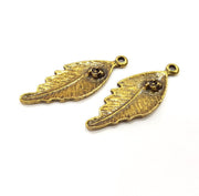 2 Feather Charm Antique Bronze Charm (44x17mm) G16253