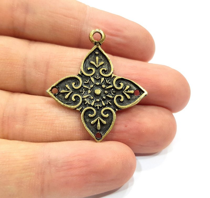 2 Antique Bronze Connector Charm Antique Bronze Plated Charm (37x32mm) G16254