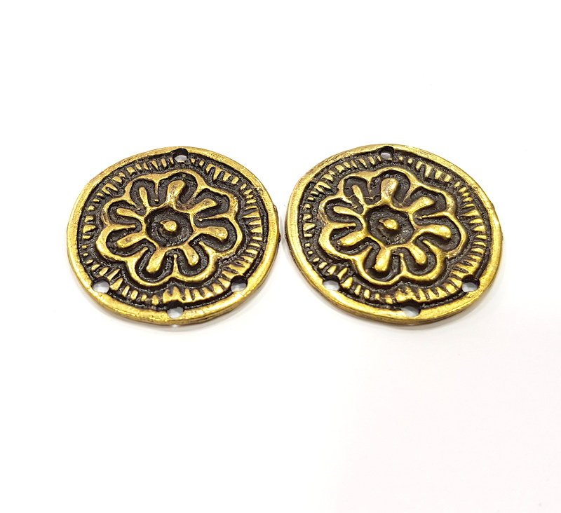 2 Antique Bronze Connector Charm Antique Bronze Plated Charm (30mm) G16264