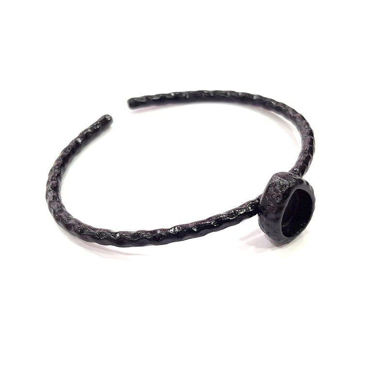Black Bracelet Blank Cuff Bezel Resin Bangle inlay Blank Glass Cabochon Base Bezel Hammered Adjustable Black Bracelet (10x8mm ) G16271