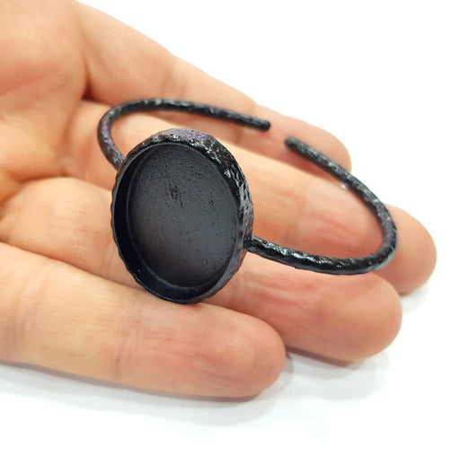Black Bracelet Blank Cuff Bezel Resin Bangle inlay Blank Glass Cabochon Base Bezel Hammered Adjustable Black Bracelet (30x22mm ) G16272