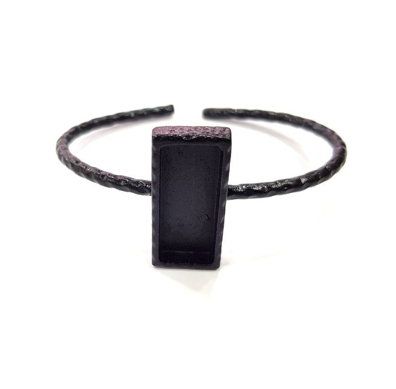 Black Bracelet Blank Cuff Bezel Resin Bangle inlay Blank Glass Cabochon Base Bezel Hammered Adjustable Black Bracelet (25x10mm ) G16273
