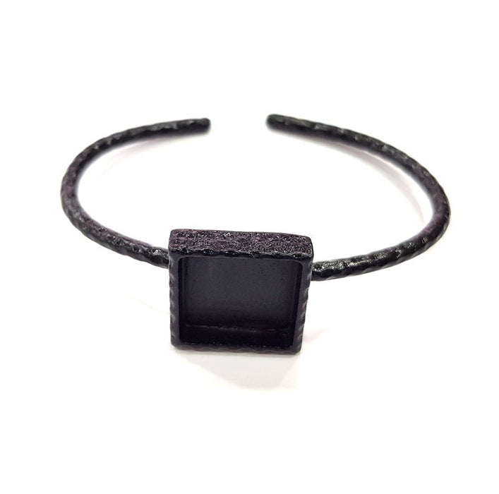 Black Bracelet Blank Cuff Bezel Resin Bangle inlay Blank Glass Cabochon Base Bezel Hammered Adjustable Black Bracelet (16x16mm ) G16278