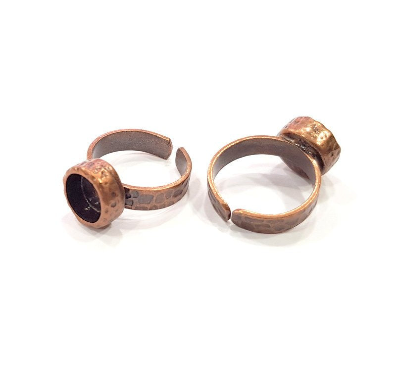 Copper Ring Blank Setting Cabochon Base inlay Ring Backs Mounting Adjustable Ring Base Bezel (8mm blank) Antique Copper Plated G16279