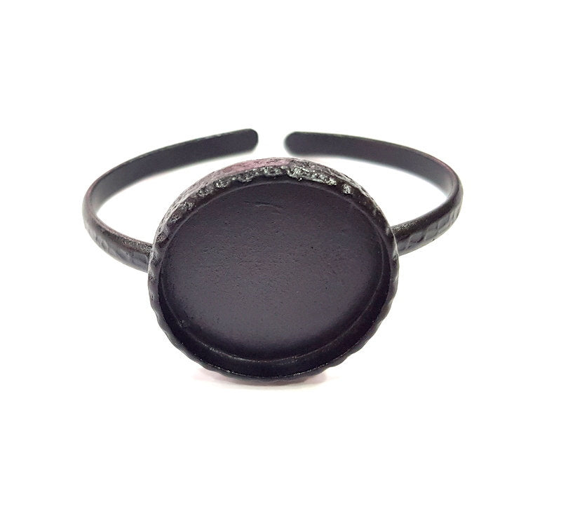 Black Bracelet Blank Cuff Bezel Resin Bangle inlay Blank Glass Cabochon Base Bezel Hammered Adjustable Black Bracelet (30mm ) G16280
