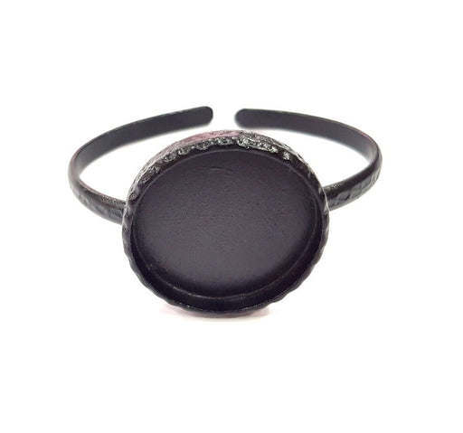 Black Bracelet Blank Cuff Bezel Resin Bangle inlay Blank Glass Cabochon Base Bezel Hammered Adjustable Black Bracelet (30mm ) G16280