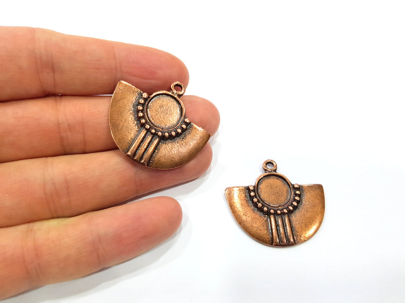 2 Copper Pendant Blank Mountings Antique Copper Plated Metal ( 12 mm round blank) G16283