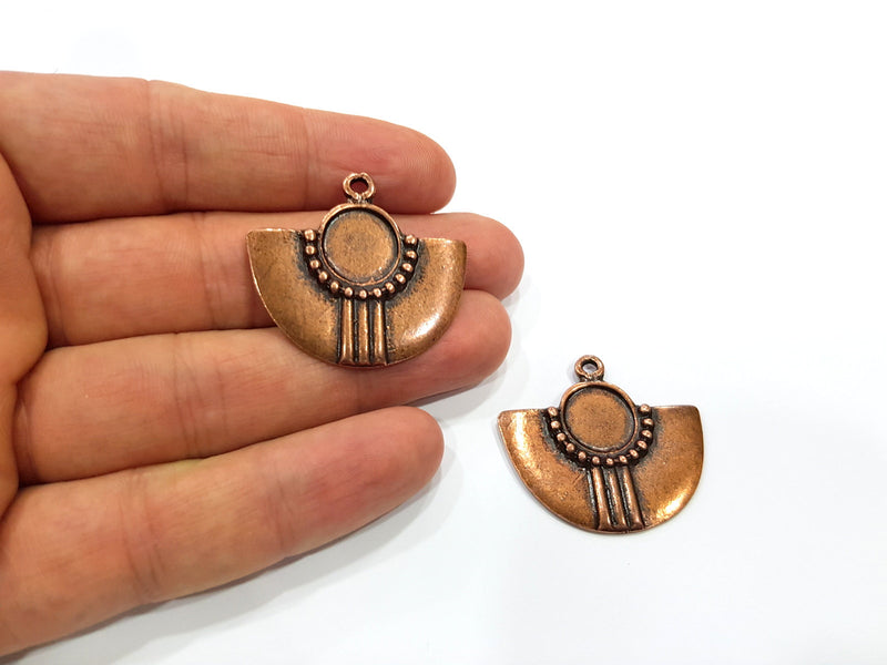 2 Copper Pendant Blank Mountings Antique Copper Plated Metal ( 12 mm round blank) G16283