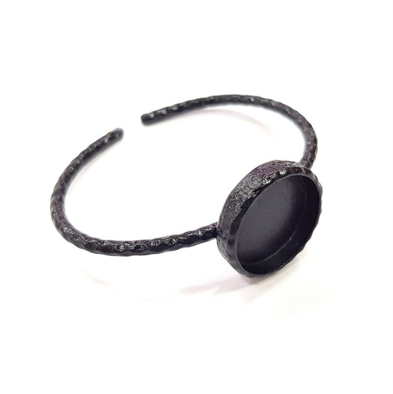 Black Bracelet Blank Cuff Bezel Resin Bangle inlay Blank Glass Cabochon Base Bezel Hammered Adjustable Black Bracelet (20mm ) G16304
