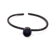 Black Bracelet Blank Cuff Bezel Resin Bangle inlay Blank Glass Cabochon Base Bezel Hammered Adjustable Black Bracelet (10x8mm ) G16305