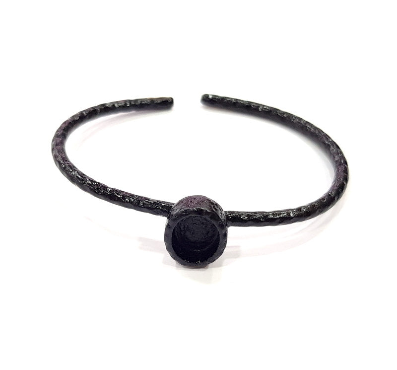 Black Bracelet Blank Cuff Bezel Resin Bangle inlay Blank Glass Cabochon Base Bezel Hammered Adjustable Black Bracelet (10x8mm ) G16305