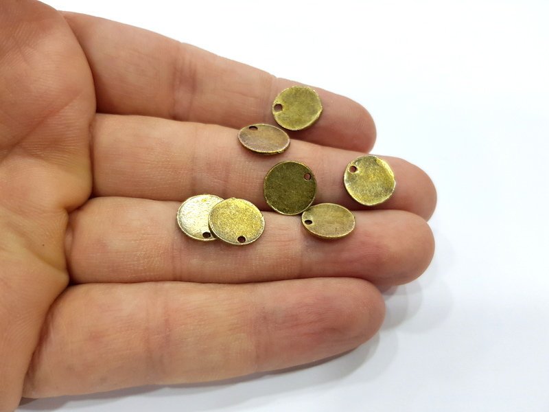 20 Disc Charms Flake Charm Antique Bronze Round Charms (11mm) G16306