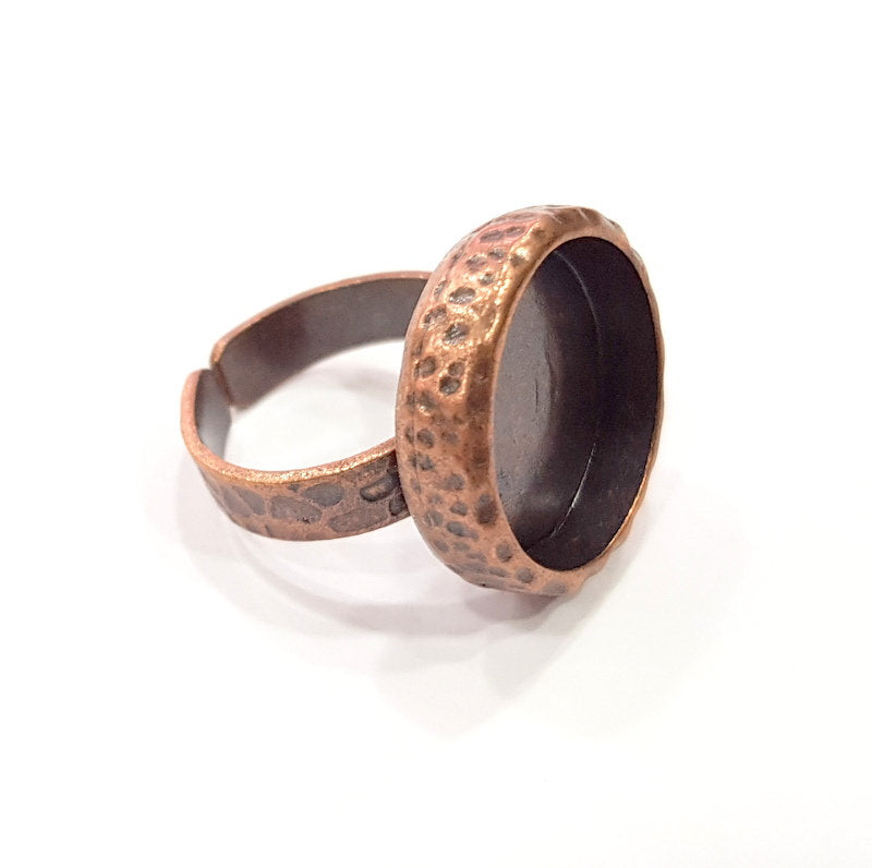 Copper Ring Blank Setting Cabochon Base inlay Ring Backs Mounting Adjustable Ring Base Bezel (16mm blank) Antique Copper Plated G16308