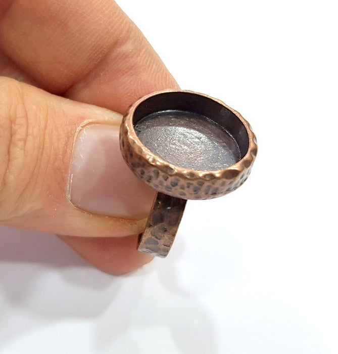 Copper Ring Blank Setting Cabochon Base inlay Ring Backs Mounting Adjustable Ring Base Bezel (16mm blank) Antique Copper Plated G16308