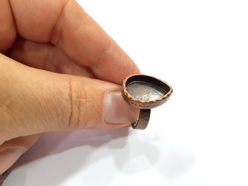 Copper Ring Blank Setting Cabochon Base inlay Ring Backs Mounting Adjustable Ring Base Bezel (18x13mm blank) Antique Copper Plated G16309