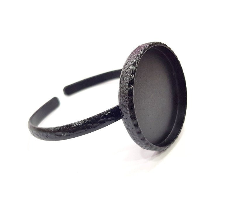 Black Bracelet Blank Cuff Bezel Resin Bangle inlay Blank Glass Cabochon Base Bezel Hammered Adjustable Black Bracelet (35mm ) G16310