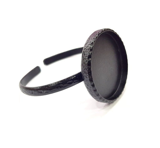 Black Bracelet Blank Cuff Bezel Resin Bangle inlay Blank Glass Cabochon Base Bezel Hammered Adjustable Black Bracelet (35mm ) G16310