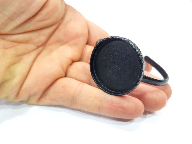 Black Bracelet Blank Cuff Bezel Resin Bangle inlay Blank Glass Cabochon Base Bezel Hammered Adjustable Black Bracelet (35mm ) G16310