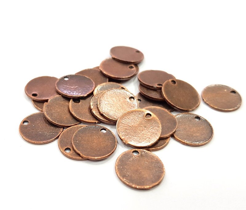 20 Disc Charms Flake Charms Antique Copper Plated Metal (11mm)  G16311