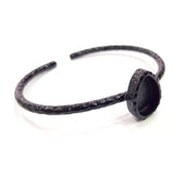 Black Bracelet Blank Cuff Bezel Resin Bangle inlay Blank Glass Cabochon Base Bezel Hammered Adjustable Black Bracelet (14x10mm ) G16312
