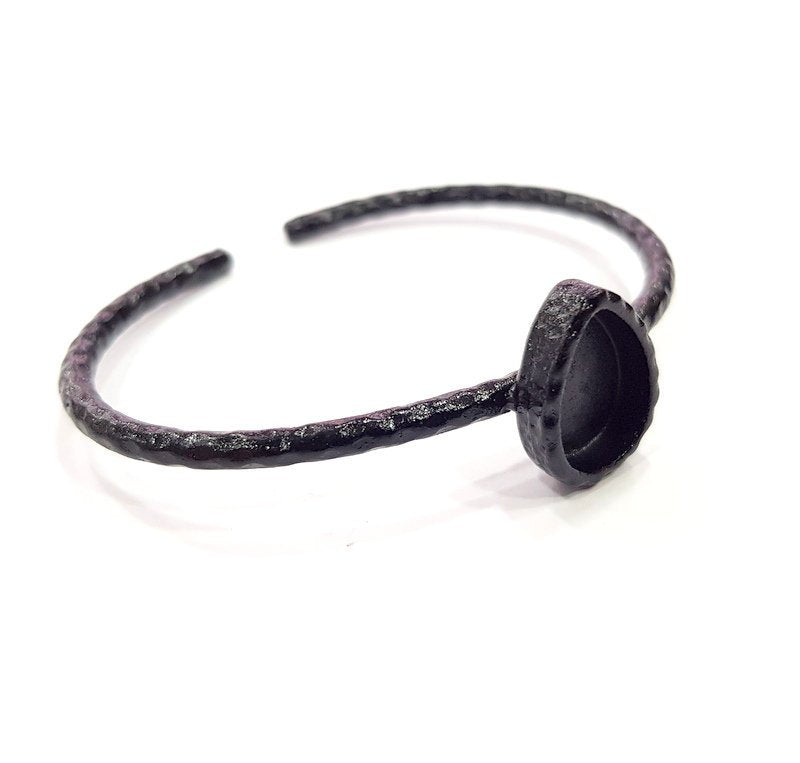 Black Bracelet Blank Cuff Bezel Resin Bangle inlay Blank Glass Cabochon Base Bezel Hammered Adjustable Black Bracelet (14x10mm ) G16312