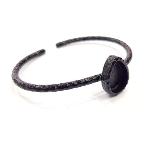 Black Bracelet Blank Cuff Bezel Resin Bangle inlay Blank Glass Cabochon Base Bezel Hammered Adjustable Black Bracelet (14x10mm ) G16312