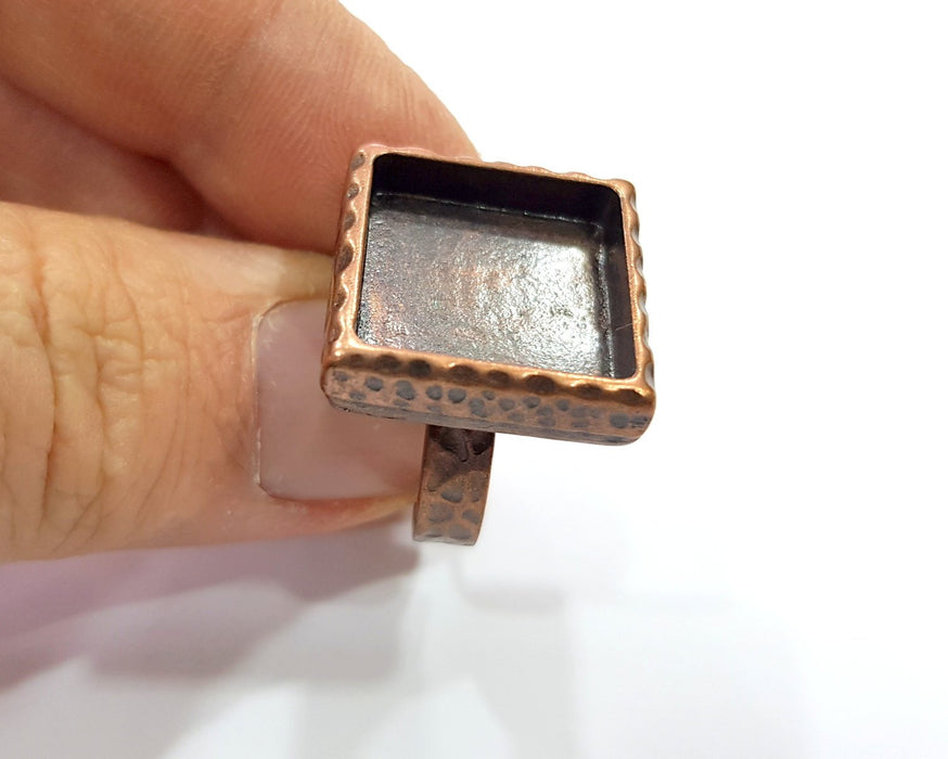 Copper Ring Blank Setting Cabochon Base inlay Ring Backs Mounting Adjustable Ring Base Bezel (16x16mm blank) Antique Copper Plated G16320