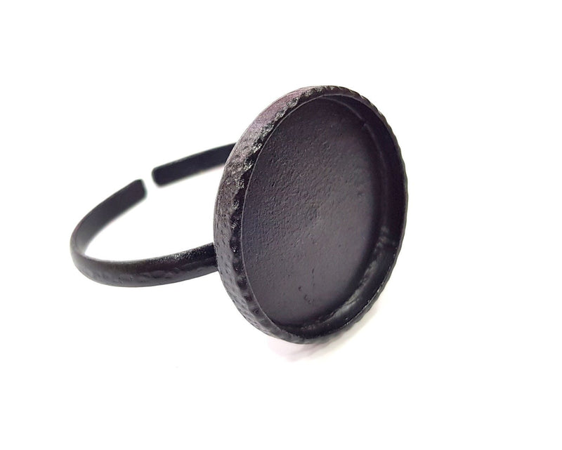 Black Bracelet Blank Cuff Bezel Resin Bangle inlay Blank Glass Cabochon Base Bezel Hammered Adjustable Black Bracelet (40mm ) G16321