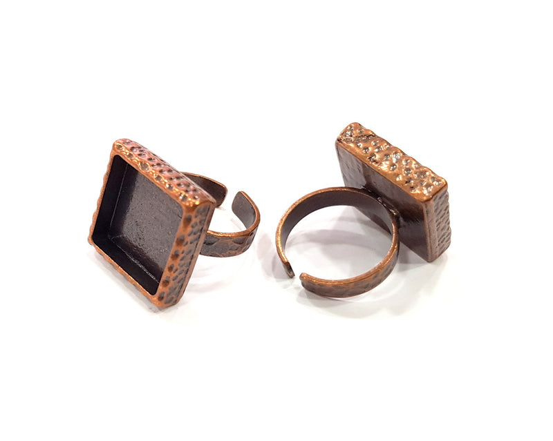 Copper Ring Blank Setting Cabochon Base inlay Ring Backs Mounting Adjustable Ring Base Bezel (10x10mm blank) Antique Copper Plated G16327