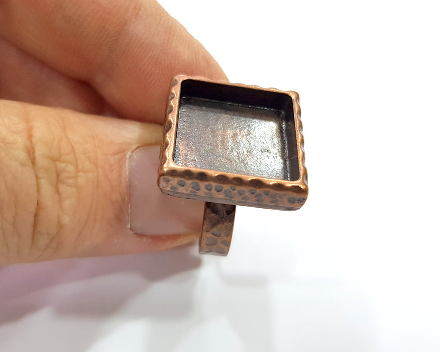 Copper Ring Blank Setting Cabochon Base inlay Ring Backs Mounting Adjustable Ring Base Bezel (10x10mm blank) Antique Copper Plated G16327