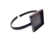 Black Bracelet Blank Cuff Bezel Resin Bangle inlay Blank Glass Cabochon Base Bezel Hammered Adjustable Black Bracelet (25x25mm ) G16328