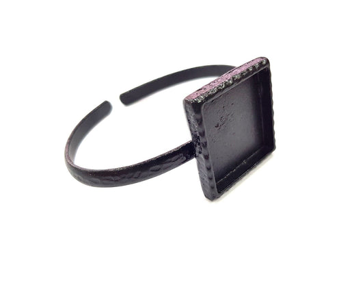 Black Bracelet Blank Cuff Bezel Resin Bangle inlay Blank Glass Cabochon Base Bezel Hammered Adjustable Black Bracelet (25x25mm ) G16328