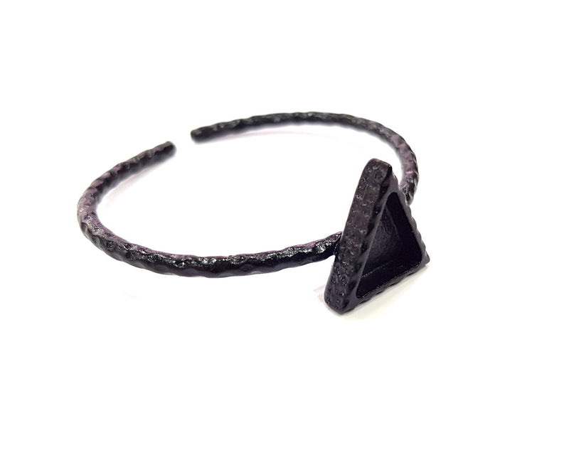 Black Bracelet Blank Cuff Bezel Resin Bangle inlay Blank Glass Cabochon Base Bezel Hammered Adjustable Black Bracelet (14x13mm ) G16329