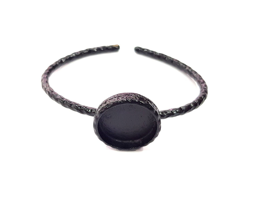 Black Bracelet Blank Cuff Bezel Resin Bangle inlay Blank Glass Cabochon Base Bezel Hammered Adjustable Black Bracelet (18mm ) G16330