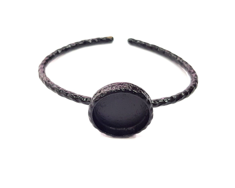 Black Bracelet Blank Cuff Bezel Resin Bangle inlay Blank Glass Cabochon Base Bezel Hammered Adjustable Black Bracelet (18mm ) G16330