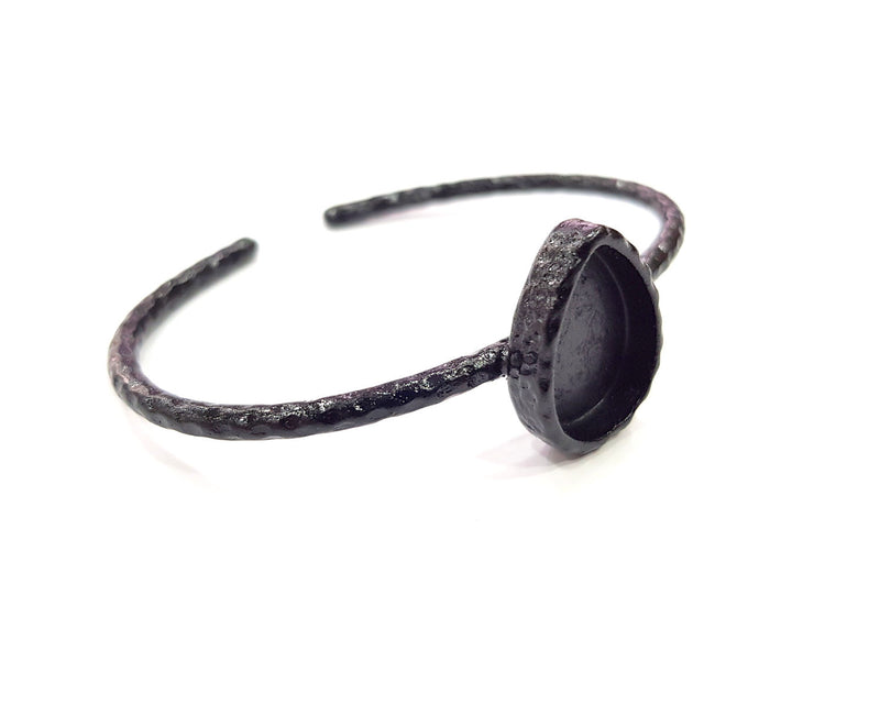 Black Bracelet Blank Cuff Bezel Resin Bangle inlay Blank Glass Cabochon Base Bezel Hammered Adjustable Black Bracelet (18x13mm ) G16336